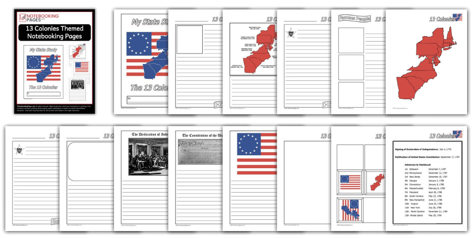 USA 13 Colonies Notebooking Pages