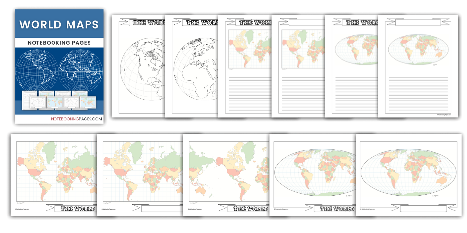 World Maps Notebooking Pages