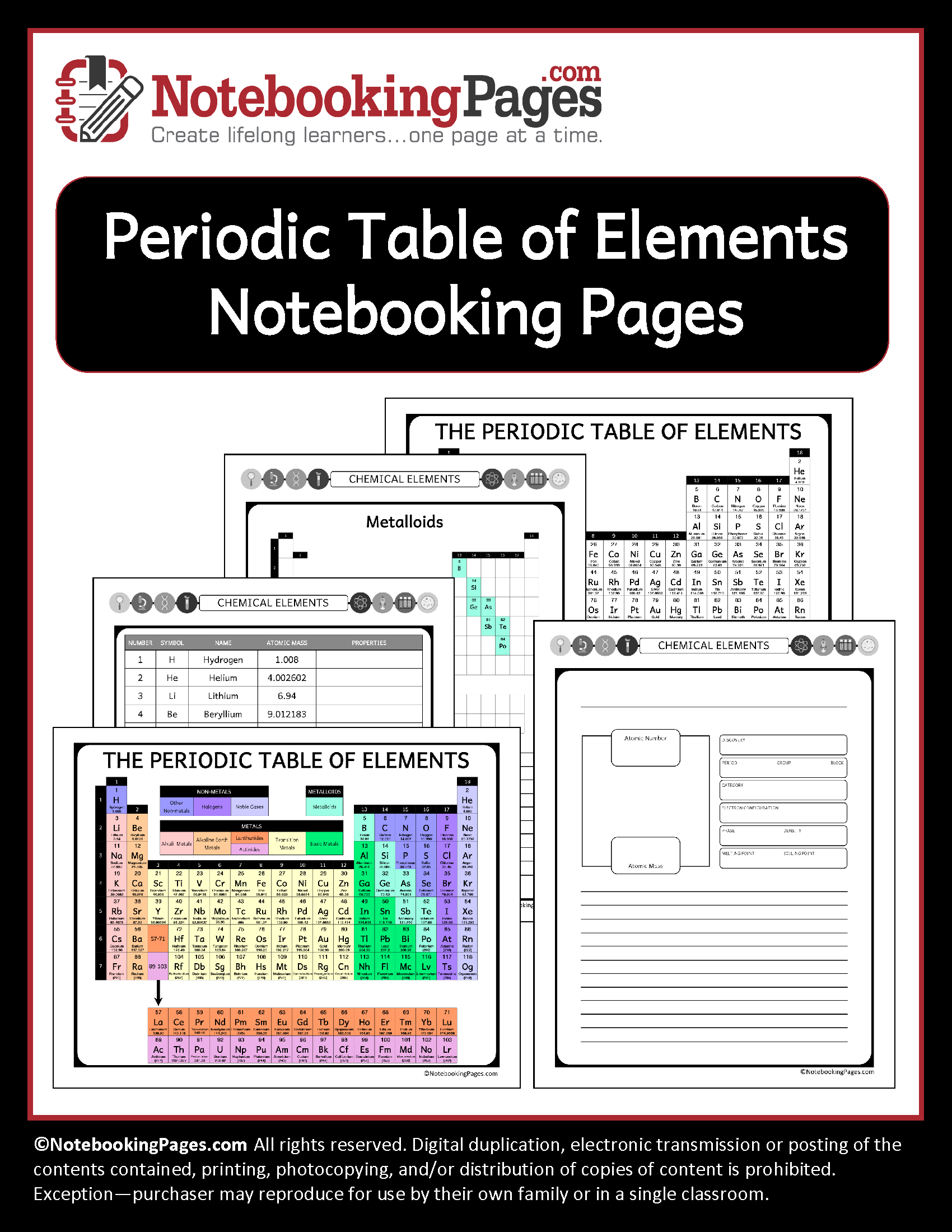 Periodic Table of Elements Notebooking Pages | NotebookingPages.com